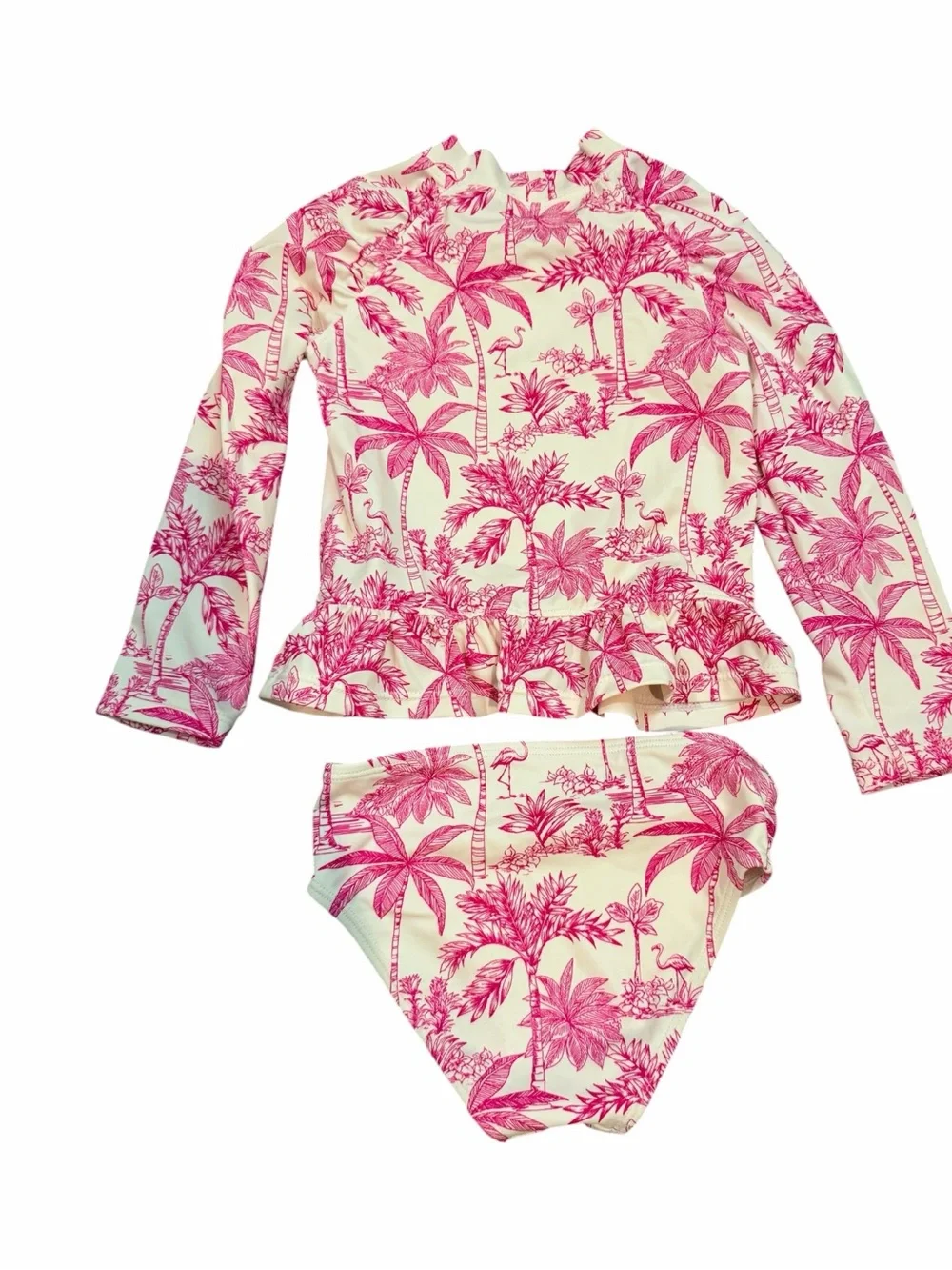 Janie and Jack Pink Tropical Long-Sleeve Rashguard Swim Set